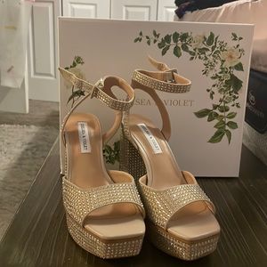 Gold badazzled thick heel